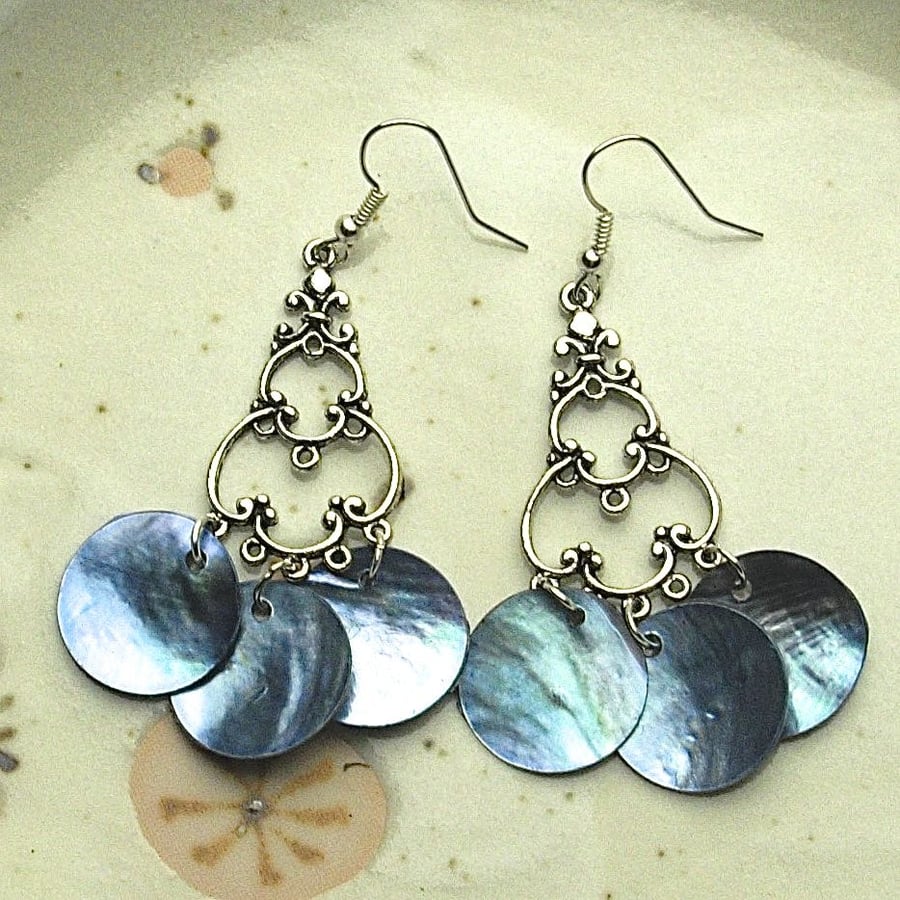 Blue Shell Bead Earrings - UK Free Post