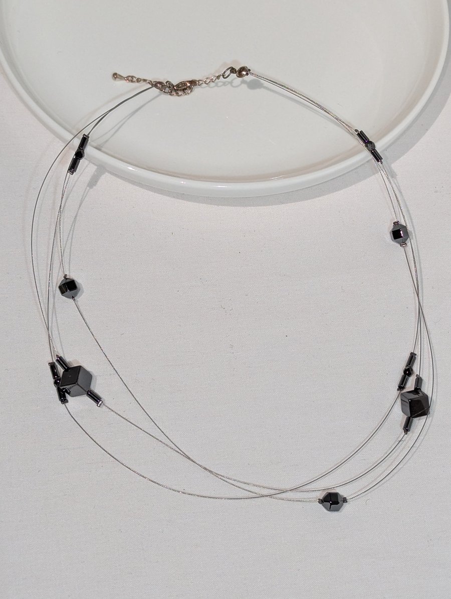 3 Strand fine necklace with Hematite