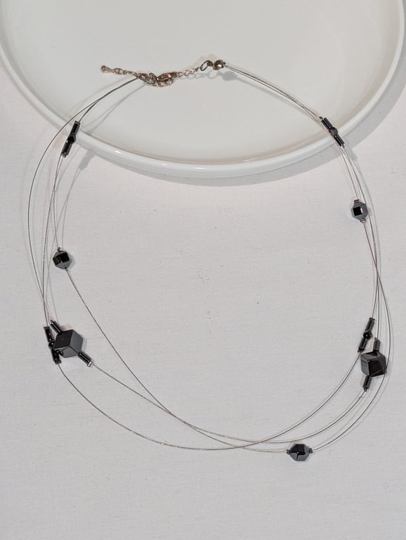 3 Strand fine necklace with Hematite