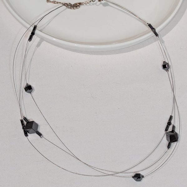 3 Strand fine necklace with Hematite