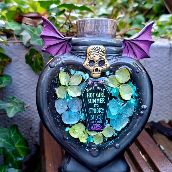Witchy upcycled resin photo frame Valloween Valentines goth potion spooky cute