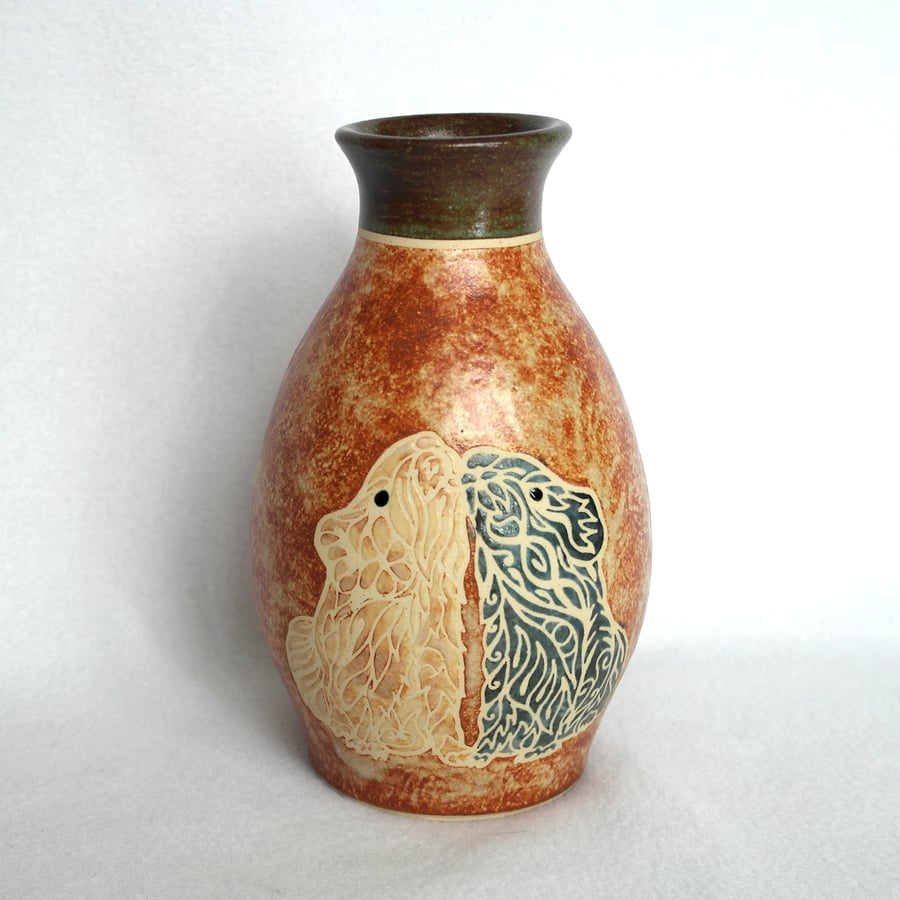 19-98 Vase with guinea pigs cavies handmade pottery stoneware gift