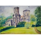 St Germans Church, Cornwall, Watercolour Painting Original 