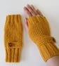 Fingerless Gloves in Mustard Aran Wool  - Image 3