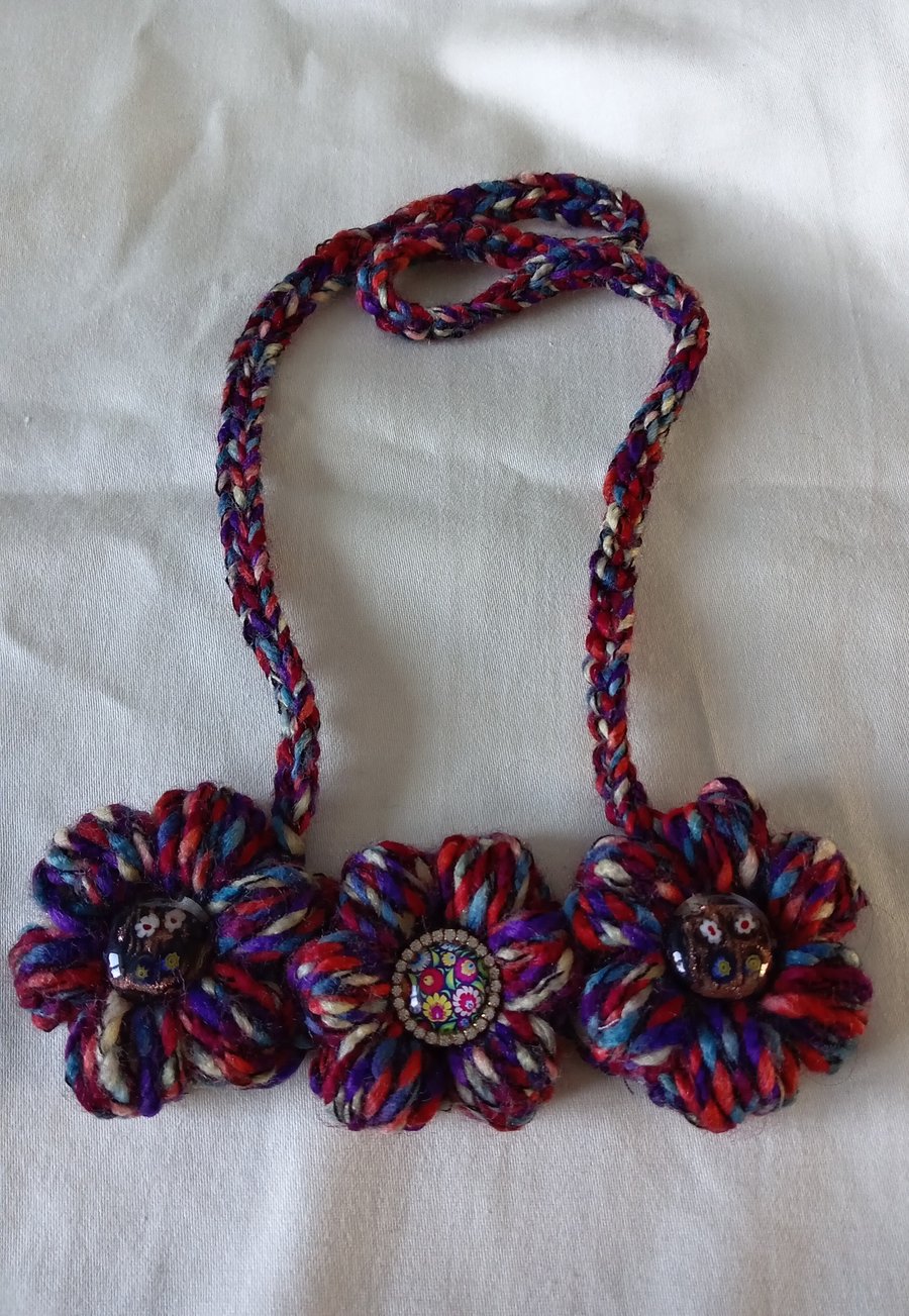 Dark Multi Coloured Statement Flower Necklace 