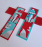 Christmas Foxes Bookmark - fabric and wool felt in blue or red
