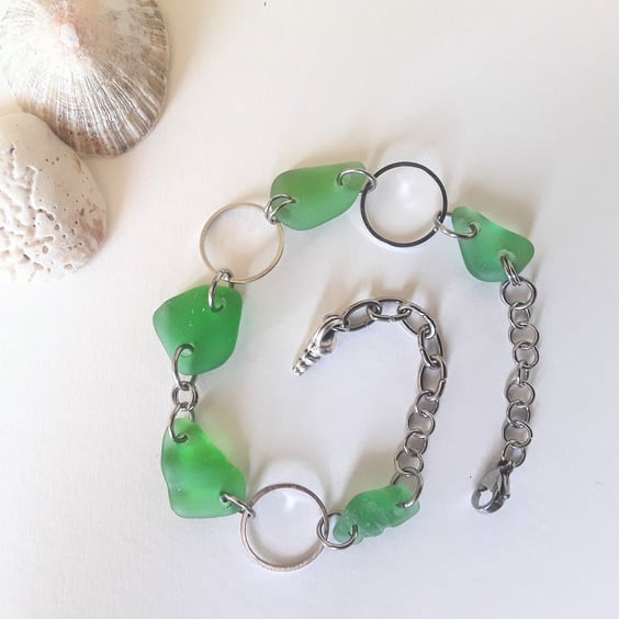 Fresh Greens Seaglass Linked Bracelet 