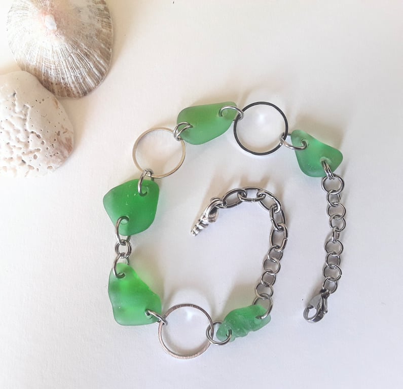 Fresh Greens Seaglass Linked Bracelet 
