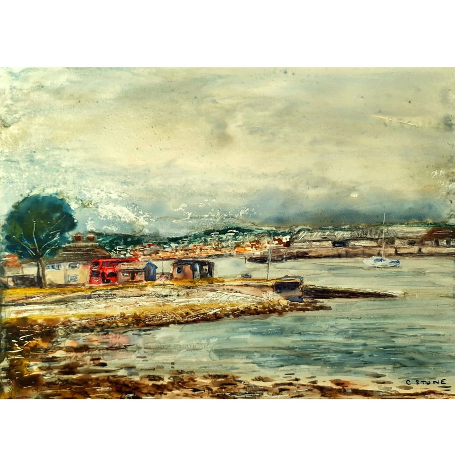 Cremyll Cornwall Watercolour Painting on Yupo Paper Mounted