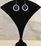 Round Satin Silver Matt Earrings with Royal Blue Centres - Image 3