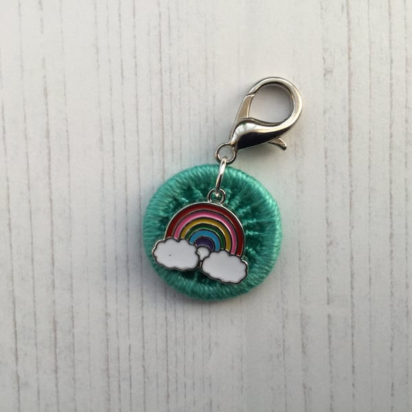 Dorset Button in Turquoise with a Rainbow Charm for Bag Journal Notebook