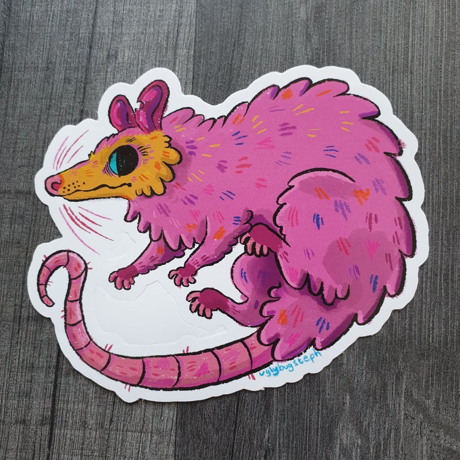 Pink Opossum Vinyl Sticker 