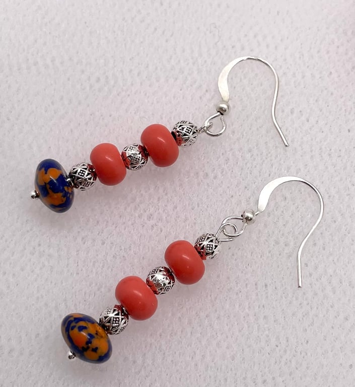 Seductive  Burnt Orange Calsilica Bead Earrings 
