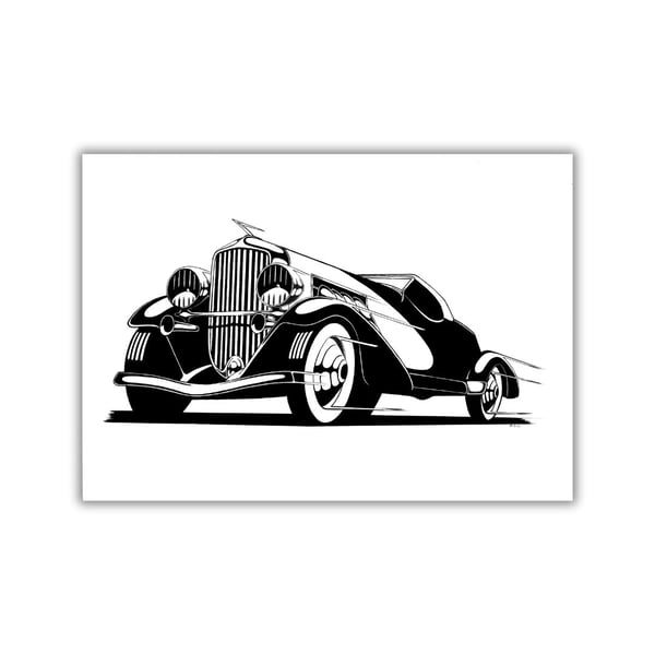 American Car Art Print - Classic Art Deco Car - Pen and Ink Illustration