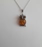 Amber Owl and Sterling Silver Necklace. Amber, Owl, Wildlife, Gift