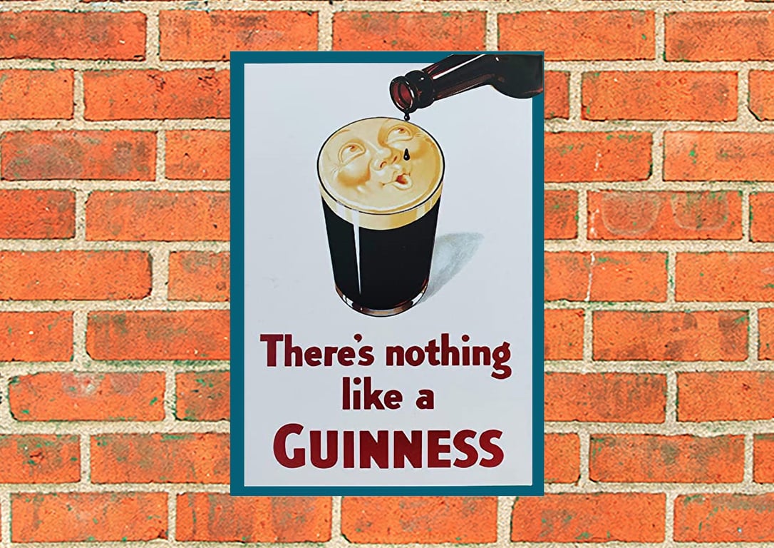 Guinness metal sign. Smiley Guinness and Bottle. Mancave or Bar