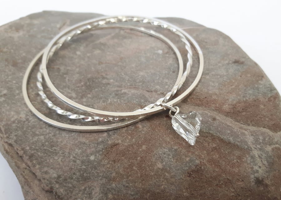 Set of three Sterling Silver Stacking Bangles, Hallmarked