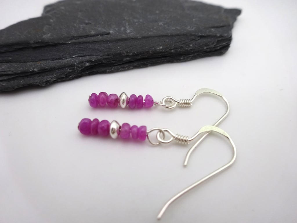 sterling silver earrings, ruby gemstones