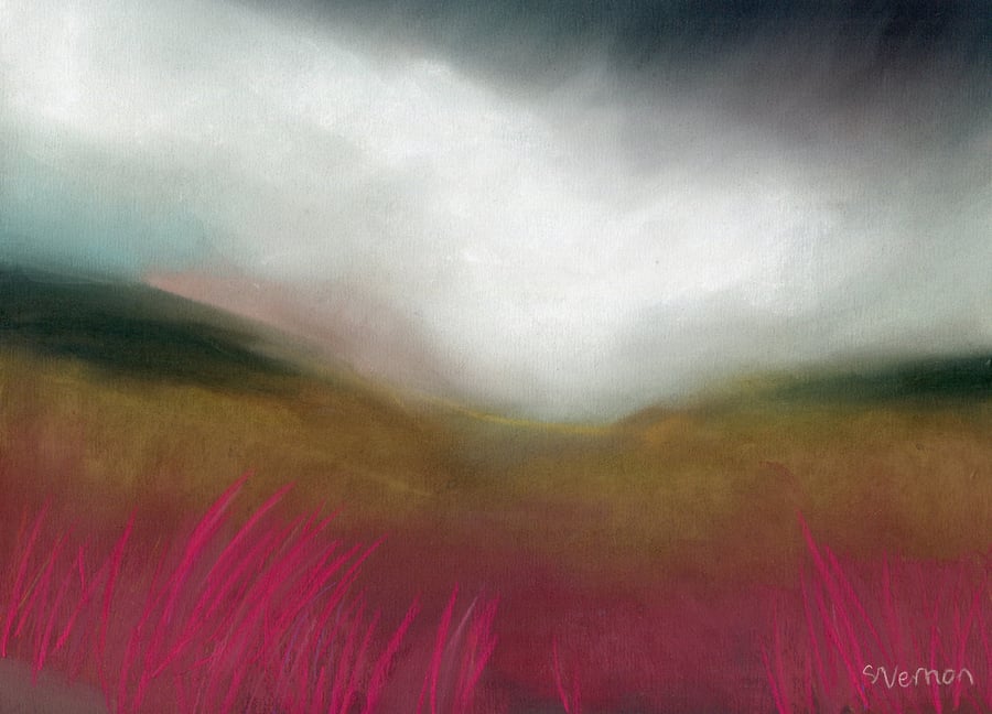 Rain over Burbage Moor - original pastel landscape painting