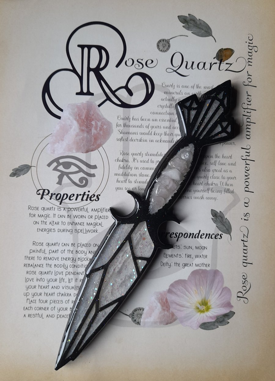 Decorative Symbolic Rose Quartz Crystal Athame Dagger