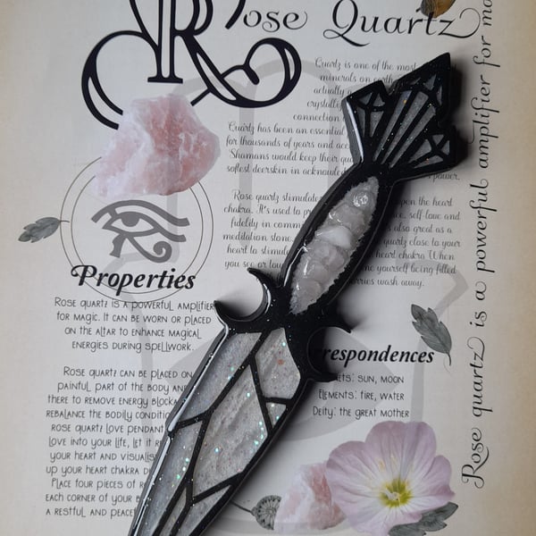 Decorative Symbolic Rose Quartz Crystal Athame Dagger
