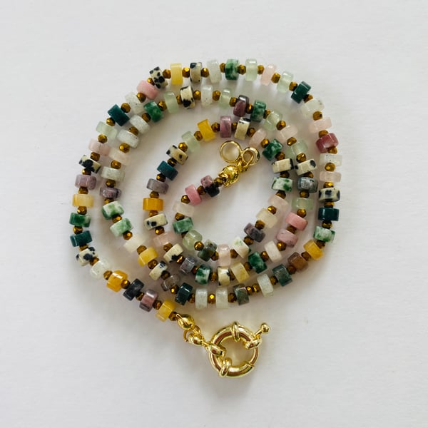 Multi semi precious rondelle necklace 