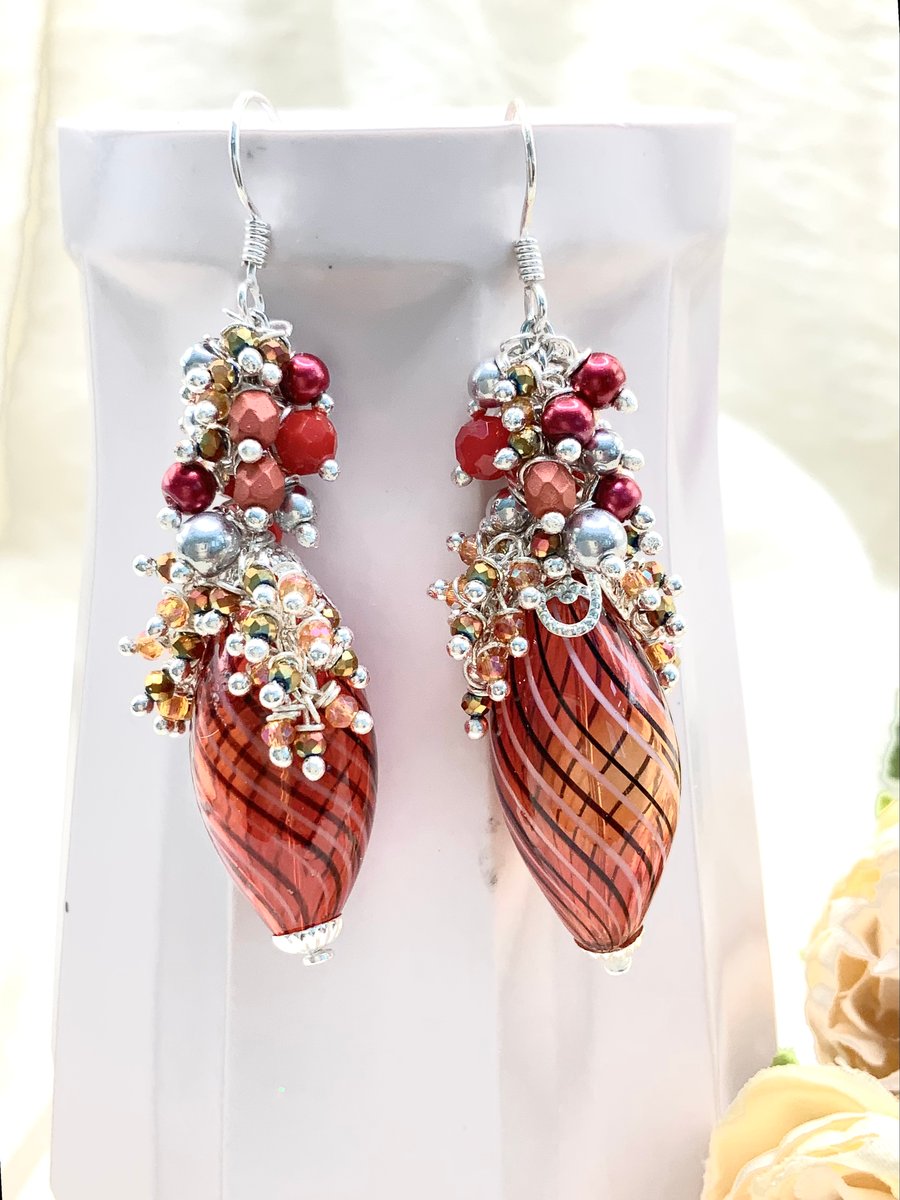 Blown Glass Cluster Drop Earrings 