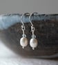 Top Quality Ivory White Freshwater Pearls and Aquamarine Dainty Drop Earrings