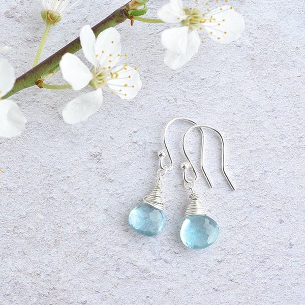 Gorgeous Ocean Apatite Sterling Silver wrapped Briolette Earrings