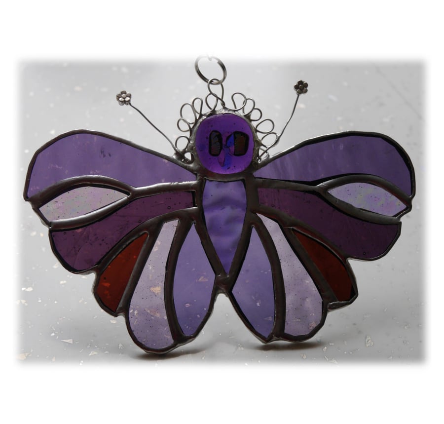 Purple Butterfly Suncatcher Stained Glass Handmade 099