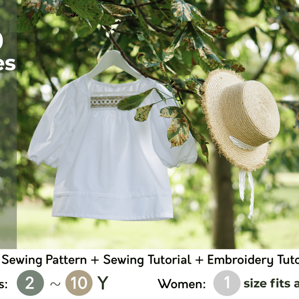 PDF Digital Sewing Pattern SULA Embroidered Blouse 10 Sizes Girls Woman