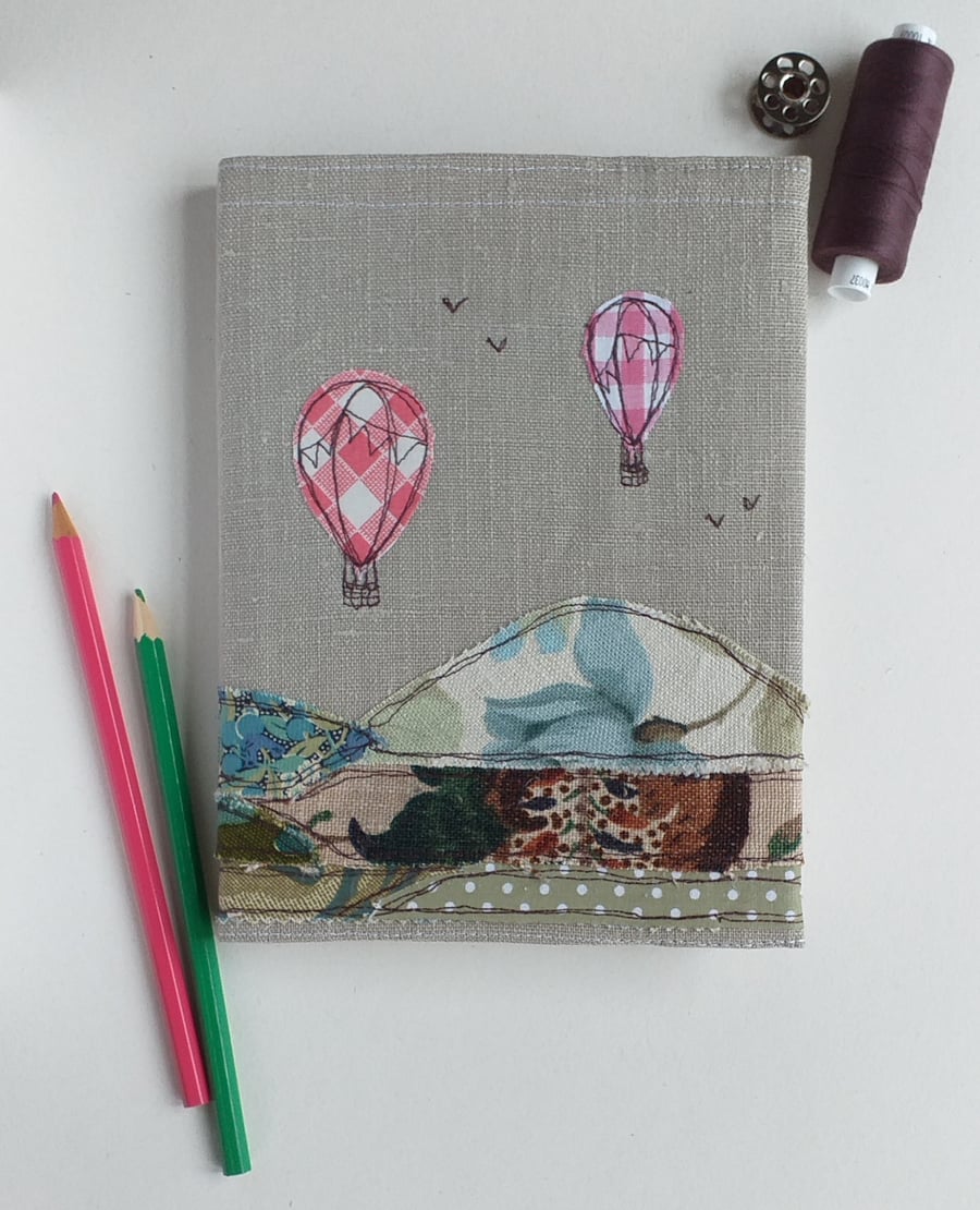 A5 Hardback Notebook with Embroidered Hot Air Balloons on a Removable Cover