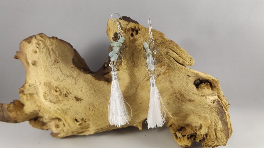 aquamarine and smokey quartz earrings