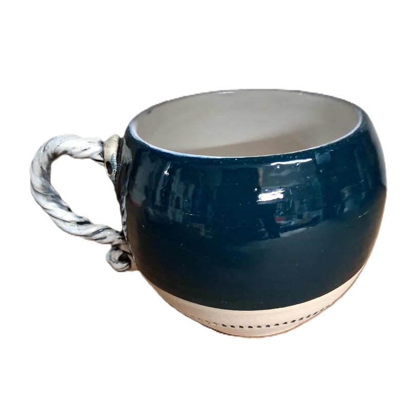 Mug Round durable stoneware Ceramic.Green and satin Cream glazed.