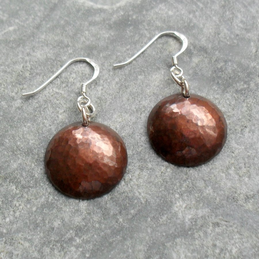  Disc Shaped Copper Earrings With  Sterling Silver Ear Wires