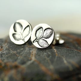 Silver Leaf Earrings Forest Jewellery Oxidized Sterling Silver Ear studs