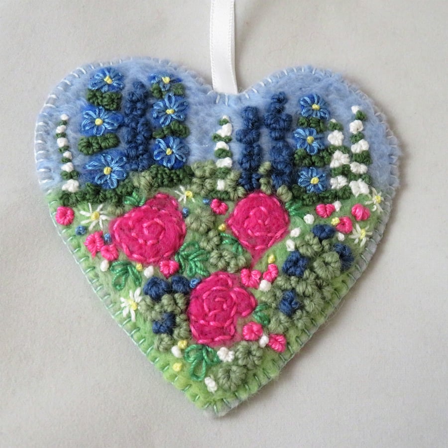 Pink Rose Hanging Heart Decoration