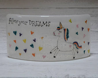 Follow your Dreams, Fused Glass Unicorn Arch, Freestanding.contemporary design