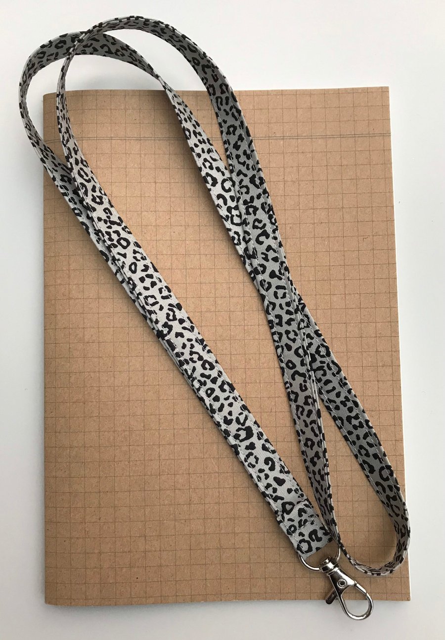 Grey animal print fabric lanyard
