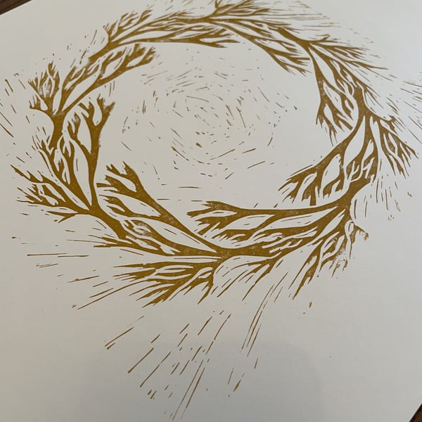 Woodland Wreath - A3 Linoprint