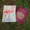 Flamingos.  A passport sleeve with a pink flamingo design.  Passport cover.