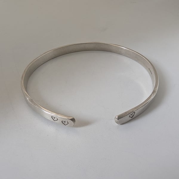 Heart Bangle, Recycled Sterling Silver, Hand Stamped