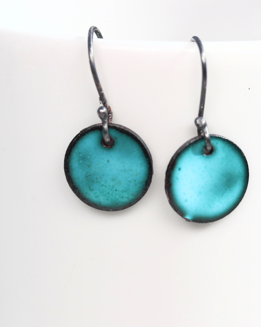 Turquoise blue enamel circle earrings