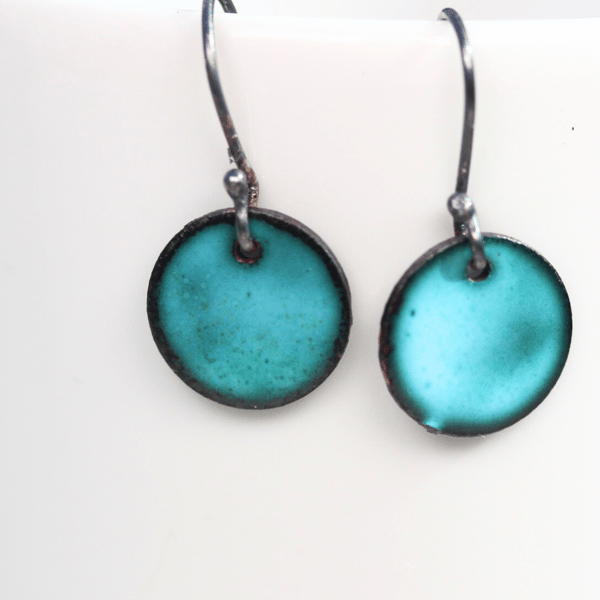 Turquoise blue enamel circle earrings