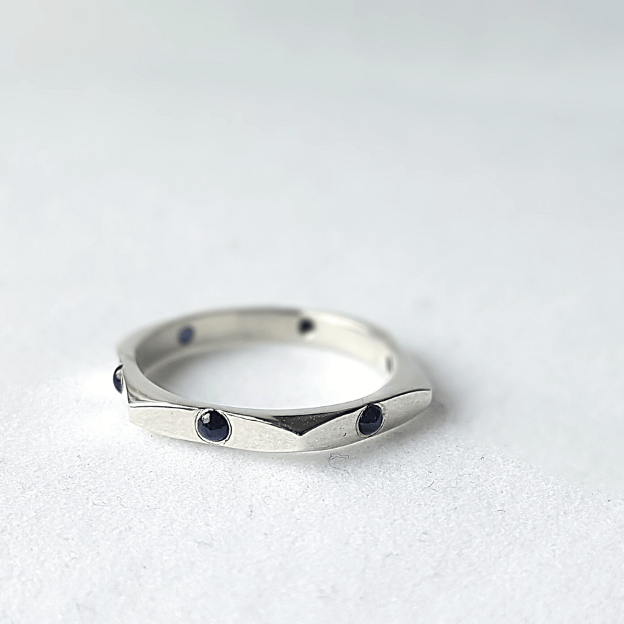 Multifaceted Ring in Sterling Silver & Sapphires - Gift-boxed with Free Delivery