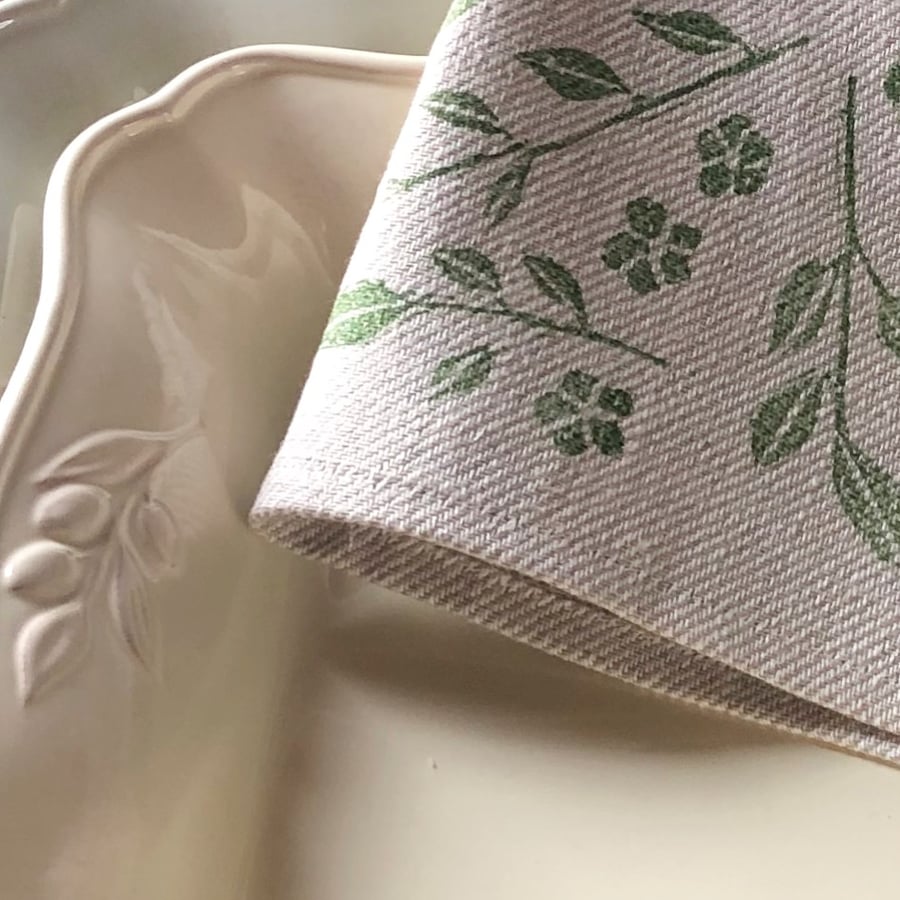 Hand Printed Linen Tea Towel-Trailing Jasmine