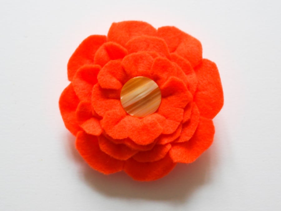 Orange Felt Flower Brooch, Unique gift for a friend, Gift for Mum 