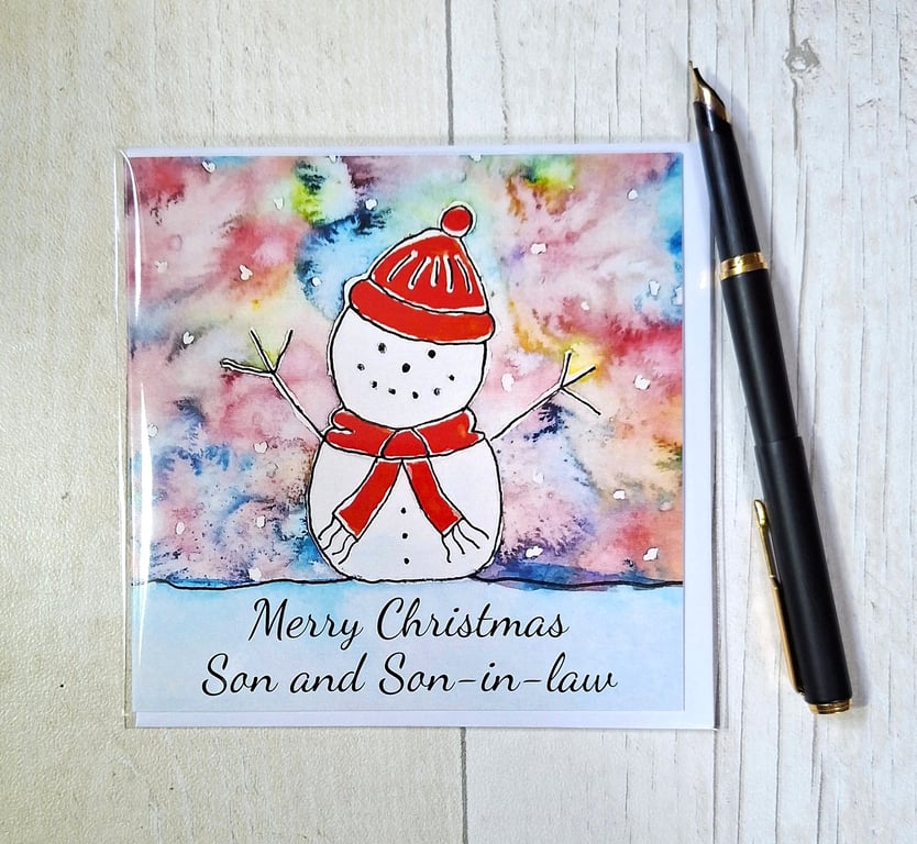 Snowman Christmas card. Snowman card. Son and Son-in-law card. Printed card. 