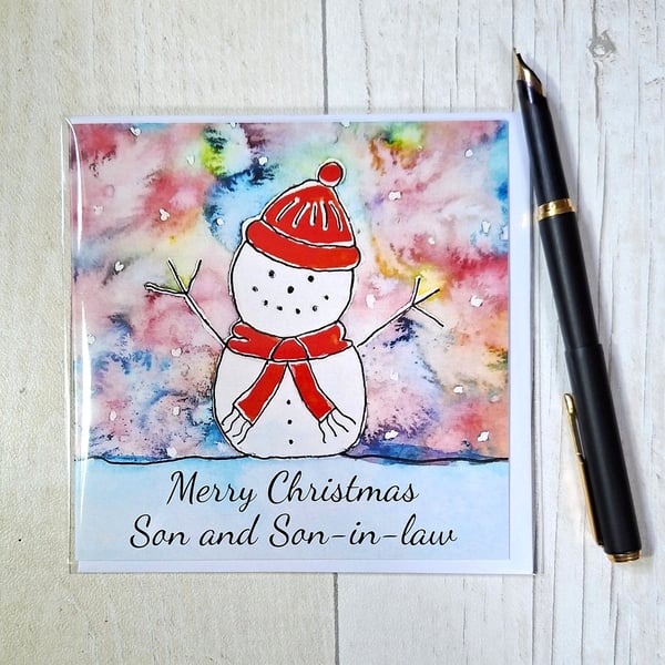 Snowman Christmas card. Snowman card. Son and Son-in-law card. Printed card. 