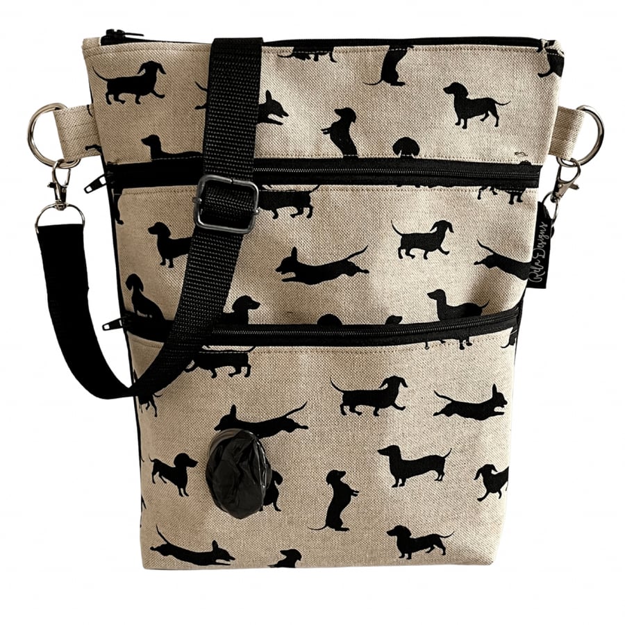 Dachshund dog walking, crossbody bag  